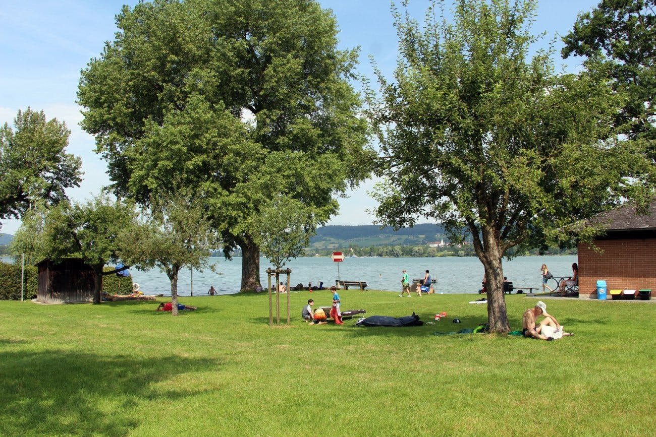 Die Liegewiese in der Seebadi in Mammern lädt zum Entspannen ein.
