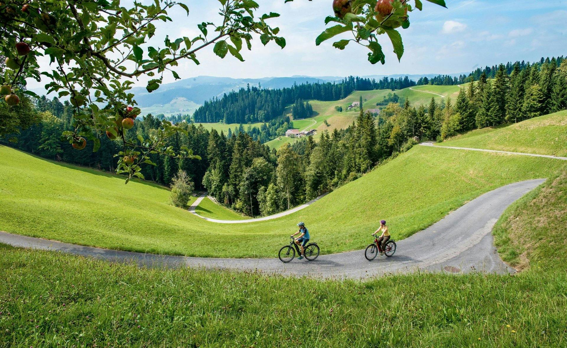 En suivant les chemins du poète Albert Bitzius, vous pédalerez au milieu d'une nature magnifique.