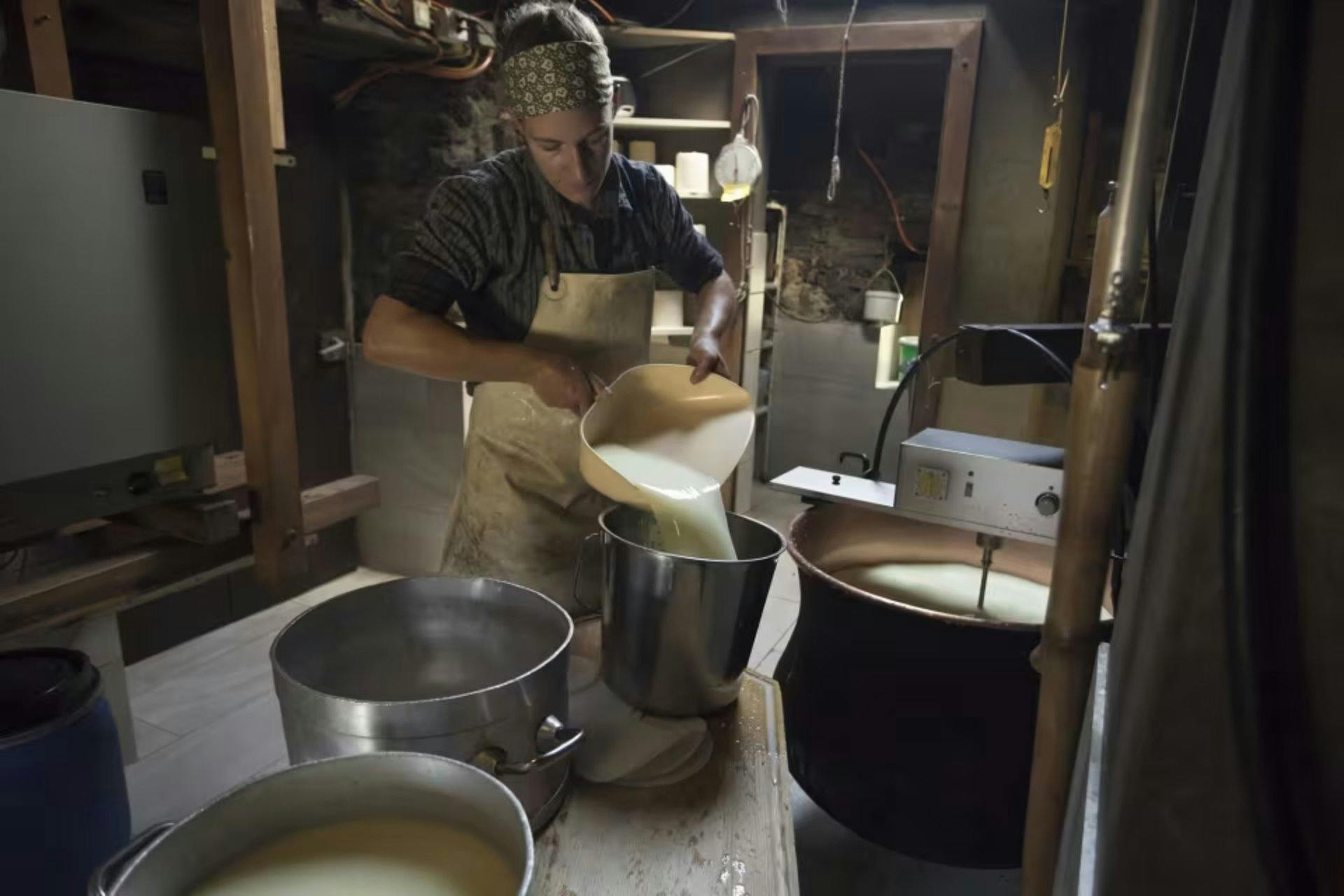 L’équipe transforme avec soin le lait de chèvre frais en spécialités fromagères à déguster sur place.