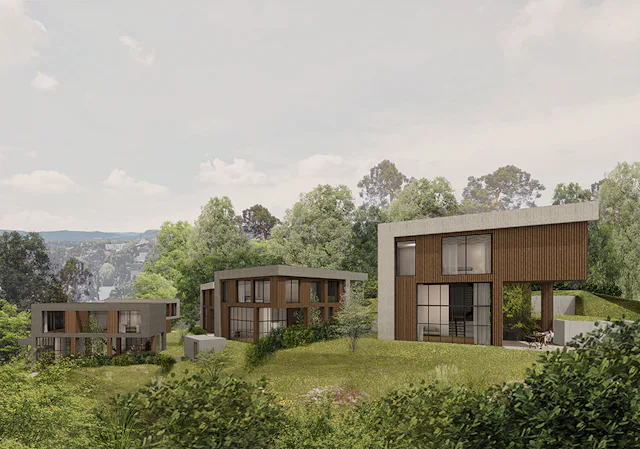 Diese Einfamilienhäuser mit Stellplätzen am Neubadrain in Binningen können voraussichtlich im Frühjahr 2023 bezogen werden.