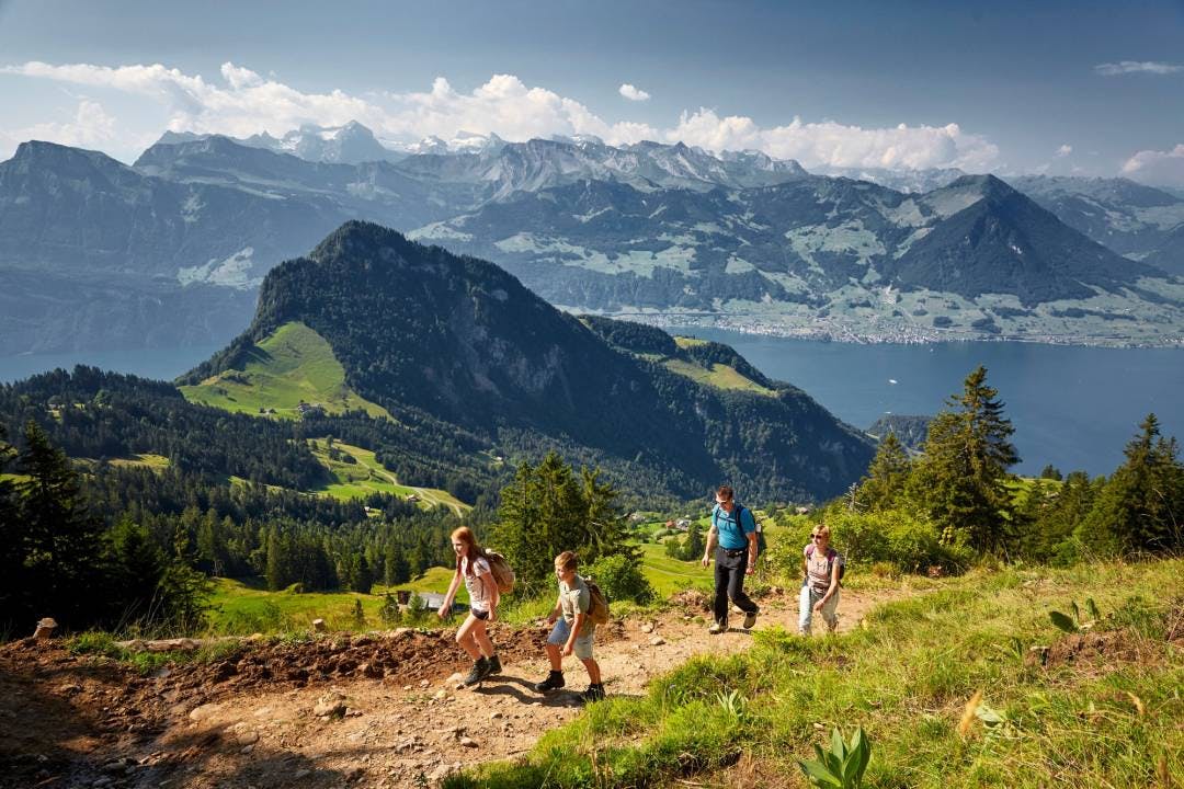 Der familienfreundliche Wanderweg zwischen der Rigi Scheidegg und Rigi Kulm belohnt Sie mit dieser Sicht auf den Vierwaldstättersee, den Vitznauerstock und das Buochserhorn. www.rigi.ch
